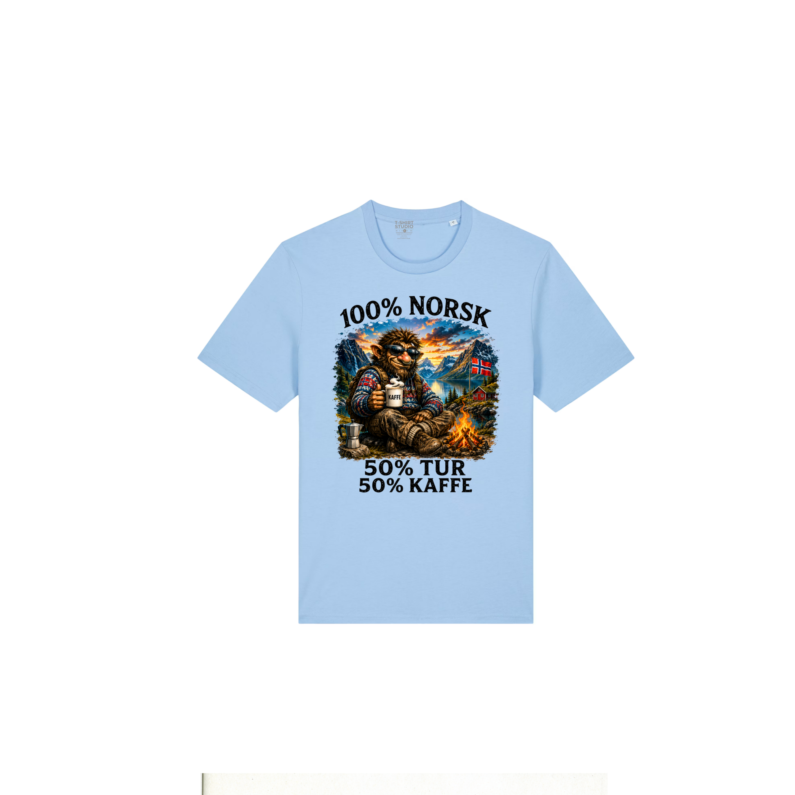kafe3 100 Prosent Norsk T-skjorte med trykk Norge tur kaffe humor DTF streetwear