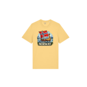 Norway Flagg T-skjorte med trykk gul vikingskip design