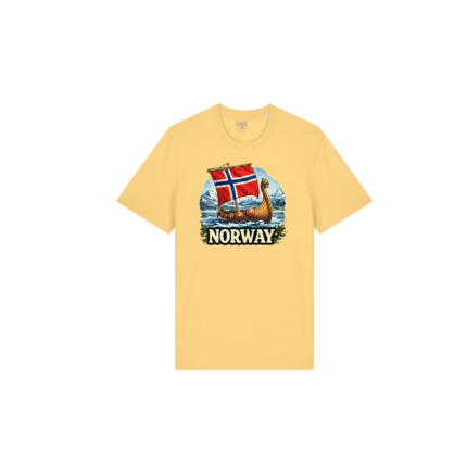 Norway Flagg T-skjorte med trykk gul vikingskip design